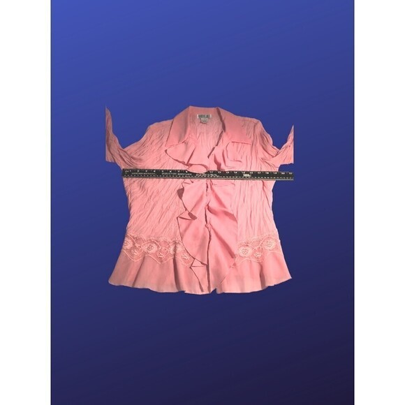 ROBBIE BEE Semi-sheer/Lace-Trim/Ruffled REGENCY Blouse, PINK, Size Large, NWOT - Picture 4 of 8